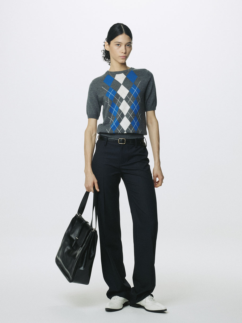 Tonywack - Superfine Wool Argyle Crew Neck Sweater (Grey Cobalt) product image 5 | TRAB K-Fashion Australia