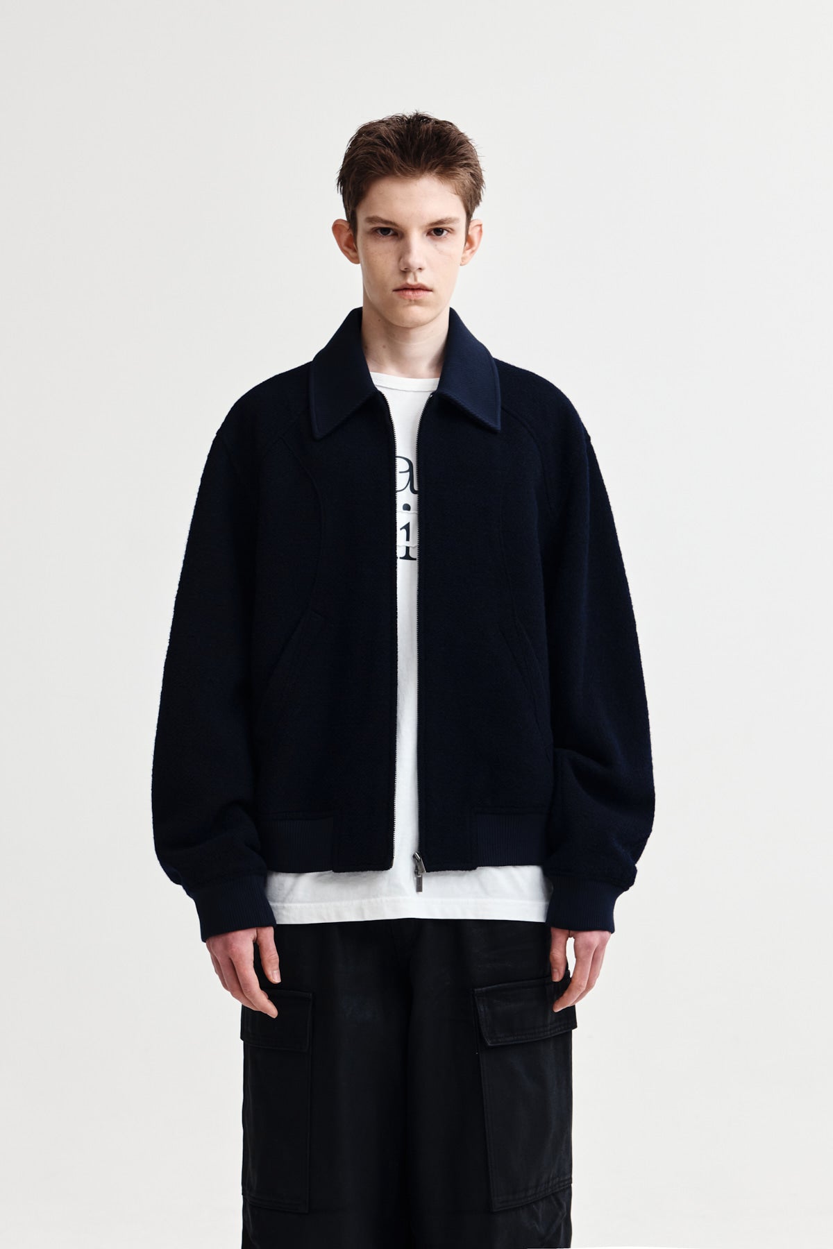 Matin Kim - Curved Point Wool Jumper (Navy) product image 1 | TRAB K-Fashion Australia