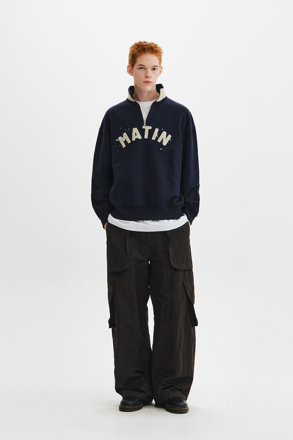 Matin Kim - Applique Logo Collar Quarter Zip Up (Navy) product image 10 | TRAB K-Fashion Australia