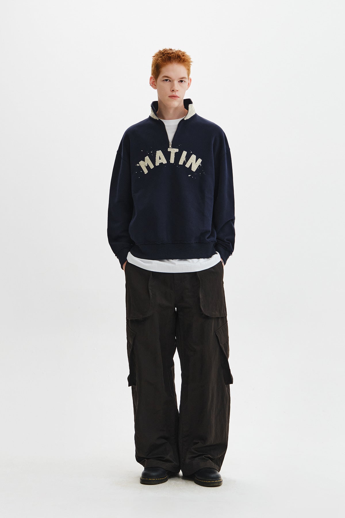 Matin Kim - Applique Logo Collar Quarter Zip Up (Navy) product image 10 | TRAB K-Fashion Australia