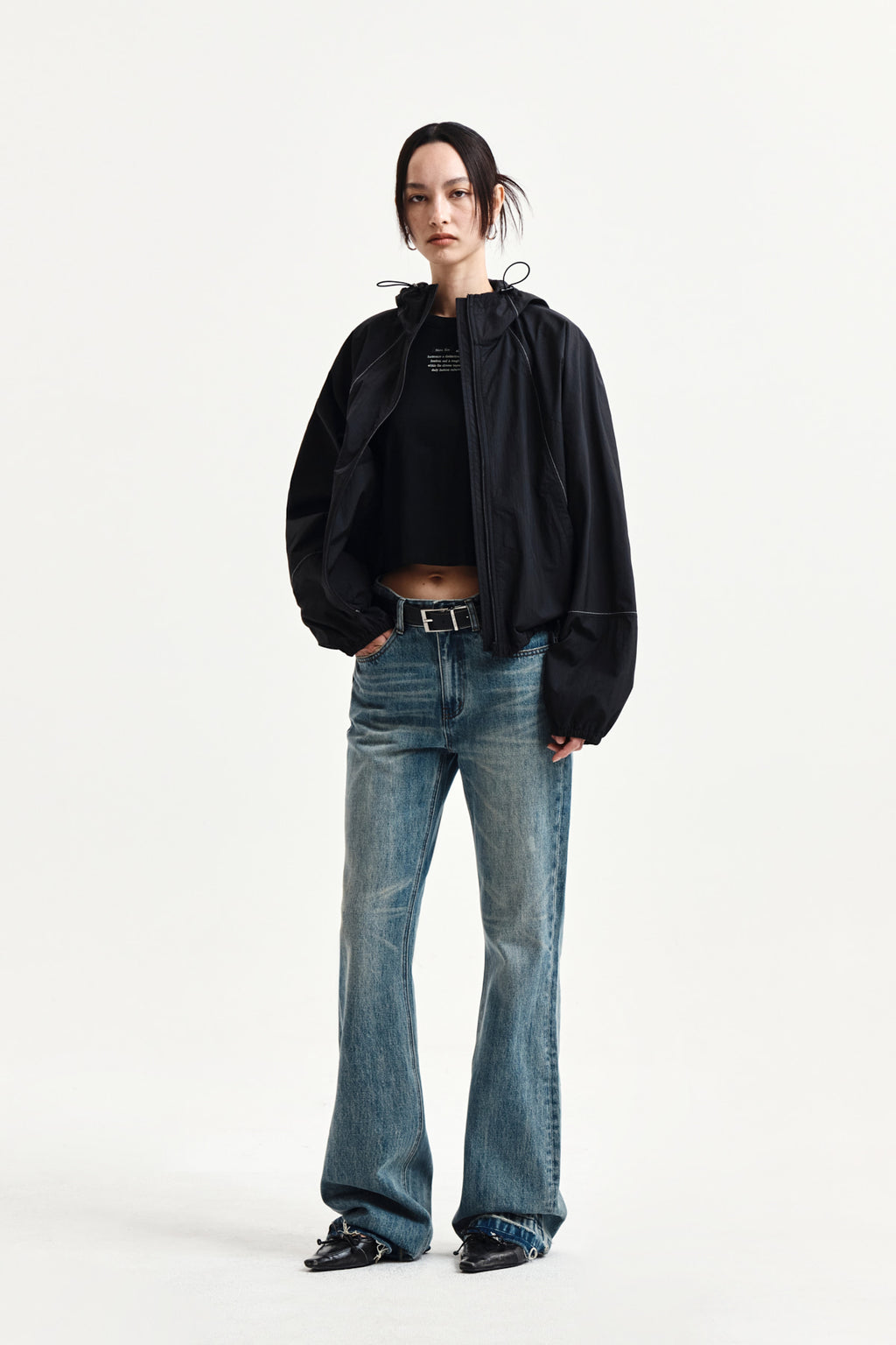 Matin Kim - Cropped Back Logo Hoody Wind Breaker (Black) product image 9 | TRAB K-Fashion Australia