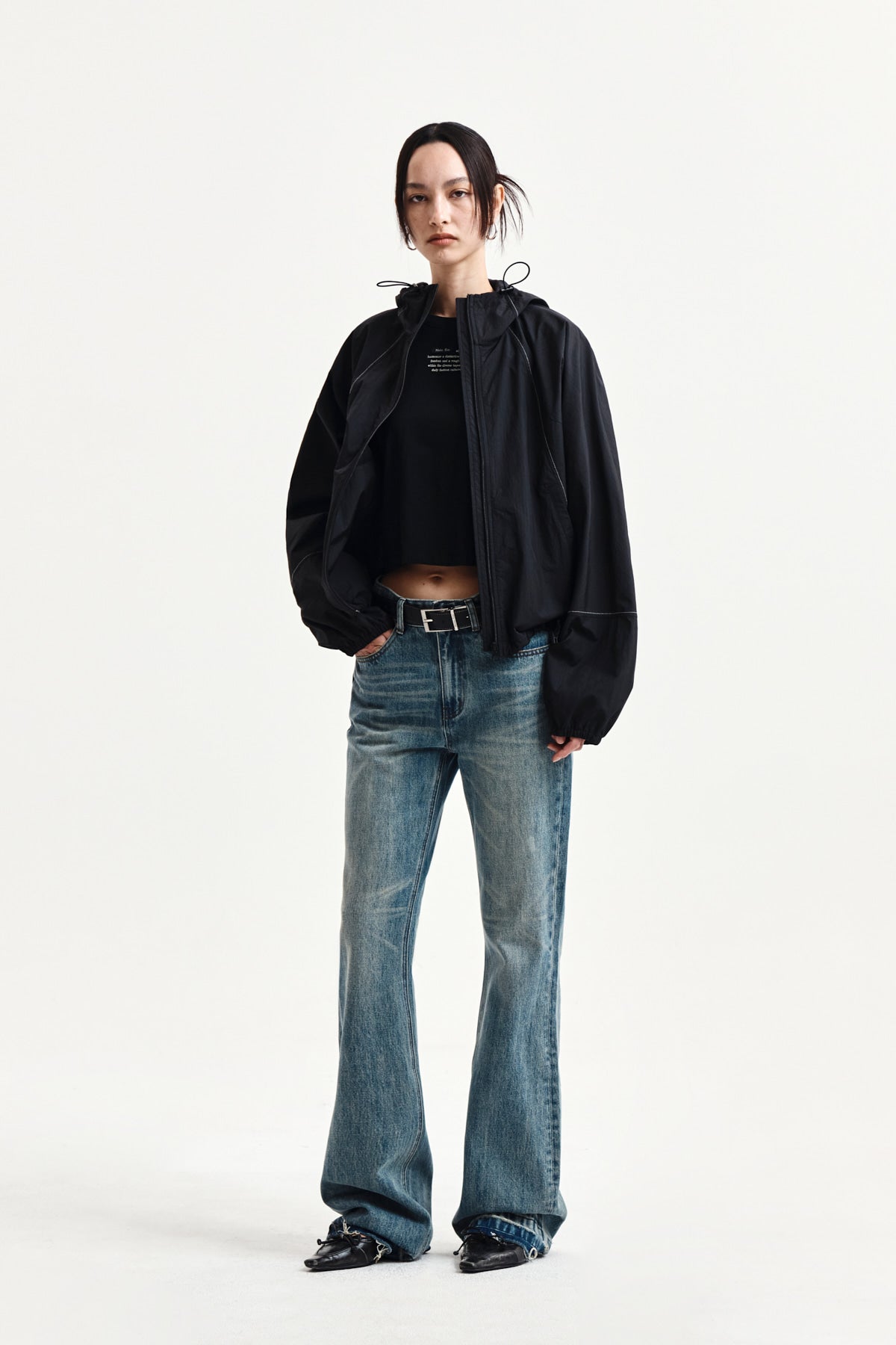 Matin Kim - Cropped Back Logo Hoody Wind Breaker (Black) product image 9 | TRAB K-Fashion Australia