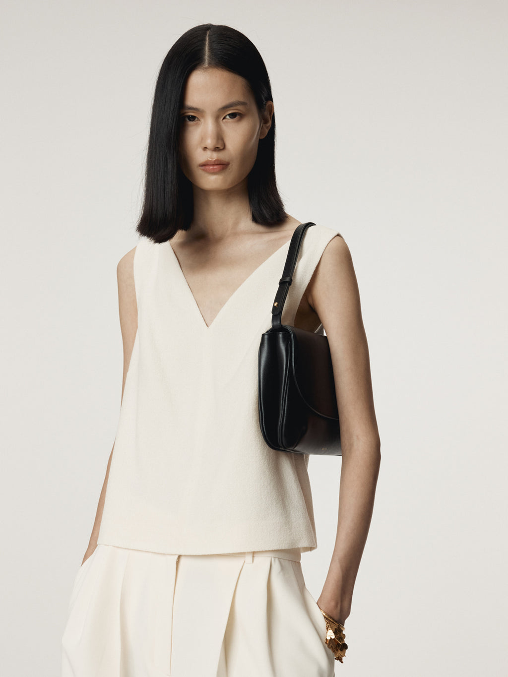 Recto - Wool Tweed V-Neck Top (Ivory) product image 6 | TRAB K-Fashion Australia