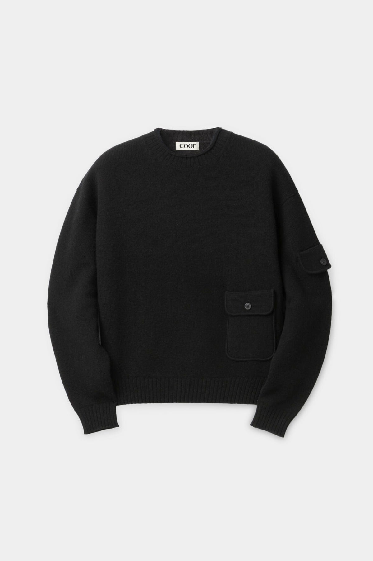 Coor - Wool Cropped Pocket Crewneck Sweater (Black) product image 1 | TRAB K-Fashion Australia