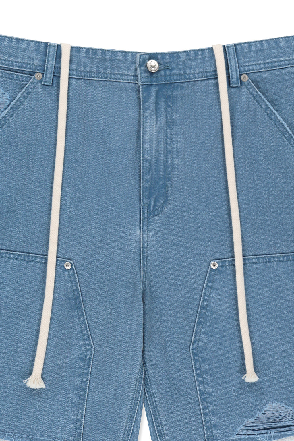 Matin Kim - Heringbone Raw Cut Denim Shorts (Light Blue) product image 3 | TRAB K-Fashion Australia