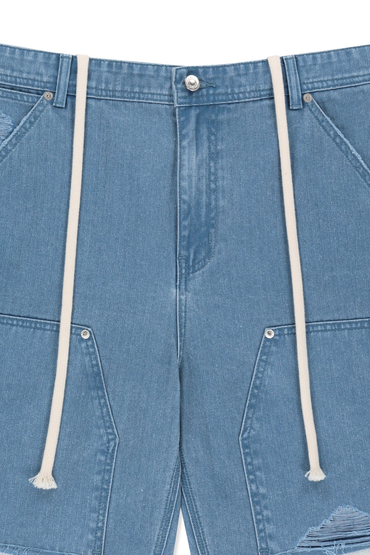 Matin Kim - Heringbone Raw Cut Denim Shorts (Light Blue) product image 3 | TRAB K-Fashion Australia
