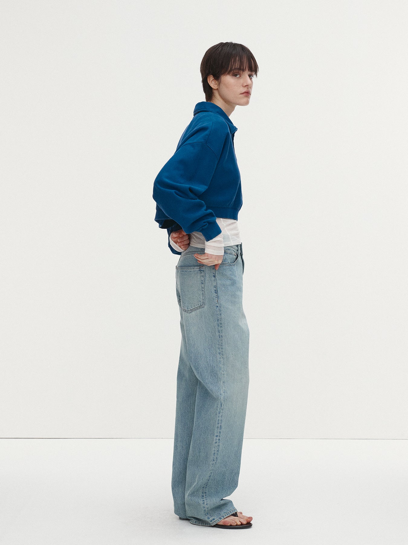 Tonywack - Garment-Dyed Cropped Zip Up Sweatshirt (Indigo) product image 3 | TRAB K-Fashion Australia