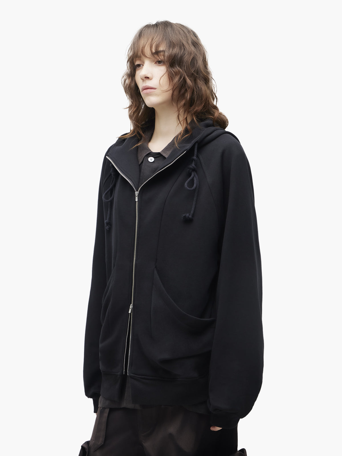 Jiyong Kim - Draped Zip-Up Hoodie (Black) product image 4 | TRAB K-Fashion Australia