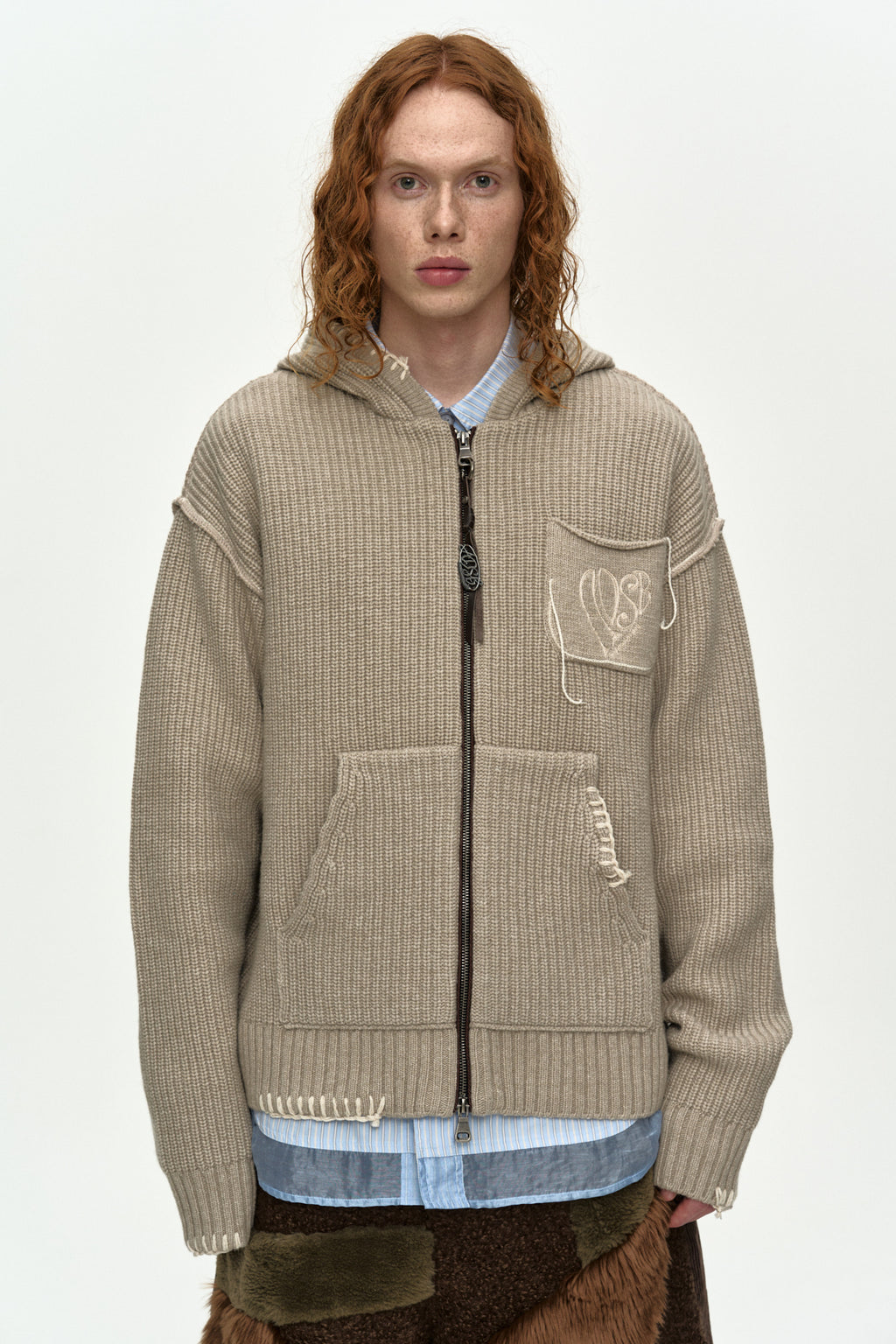 Andersson Bell - Unisex Heart Logo Hood Zip-Up Sweater (Beige) product image 4 | TRAB K-Fashion Australia