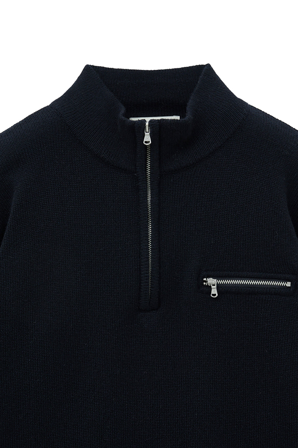Matin Kim - Back Logo Half Knit Zip Up Pullover (Navy) product image 4 | TRAB K-Fashion Australia