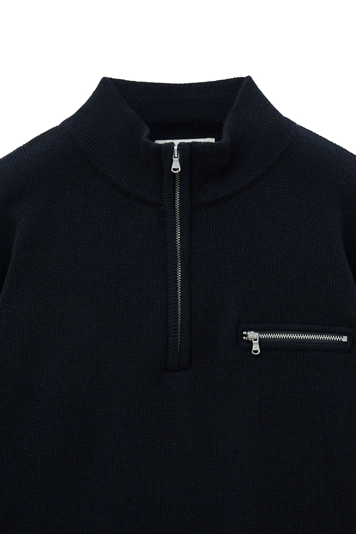 Matin Kim - Back Logo Half Knit Zip Up Pullover (Navy) product image 4 | TRAB K-Fashion Australia