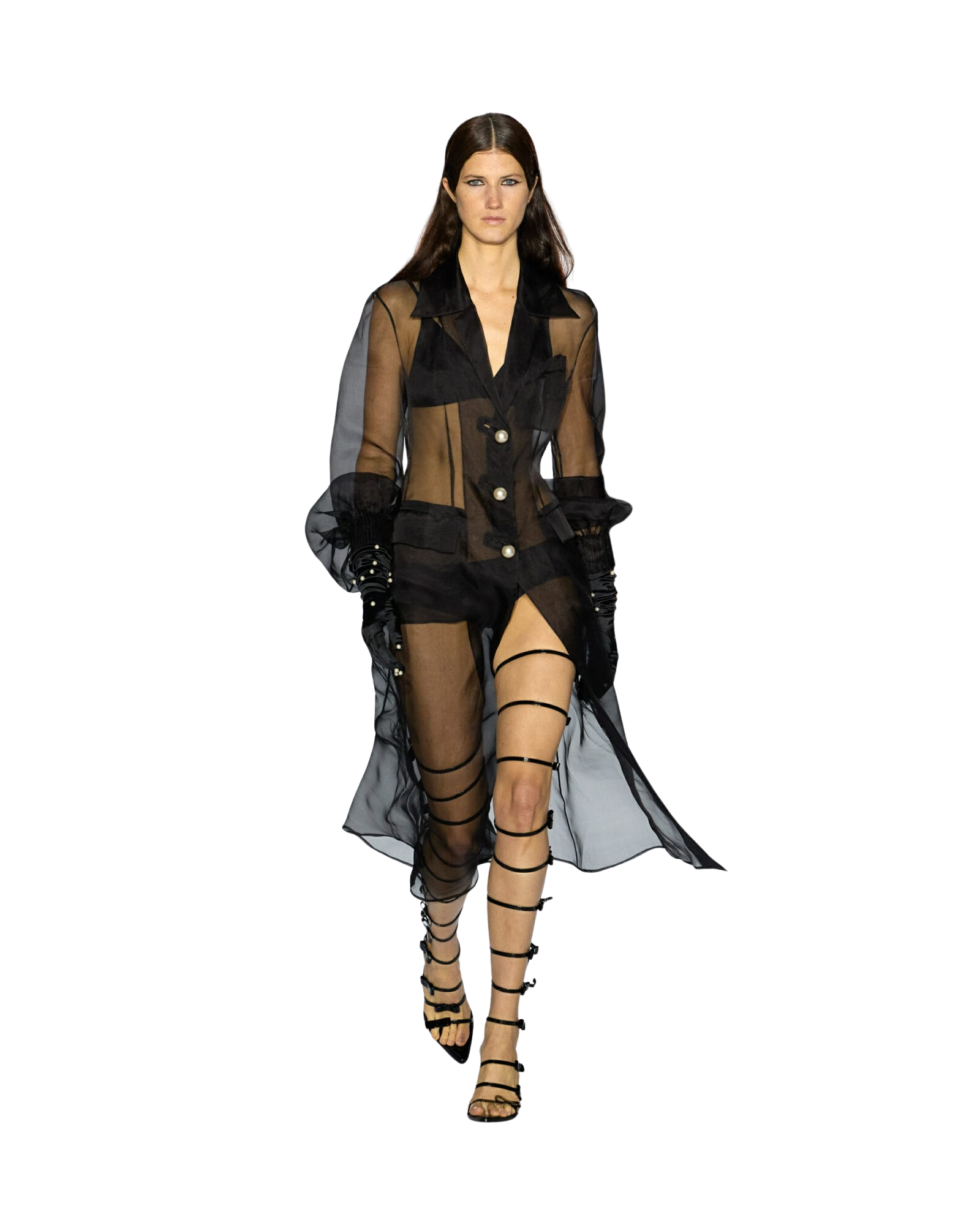 Kimhe Kim - Pearl Buttons Silk Organza Coat (Black) product image 1 | TRAB K-Fashion Australia