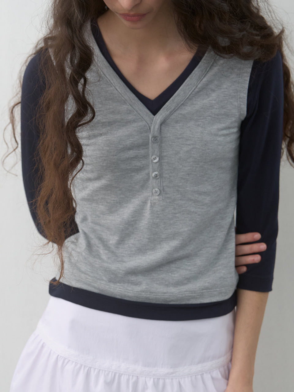 Kijun - Layered V-Neck Tee (Navy) product image 8 | TRAB K-Fashion Australia