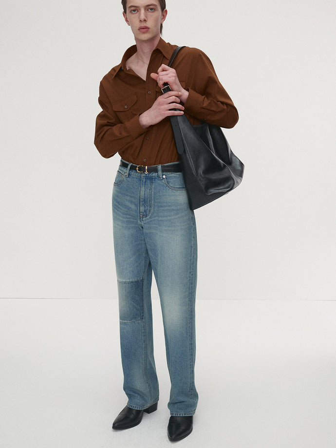 Tonywack - Sand-Washed Cotton Officer Shirt (Amber Brown) product image 3 | TRAB K-Fashion Australia