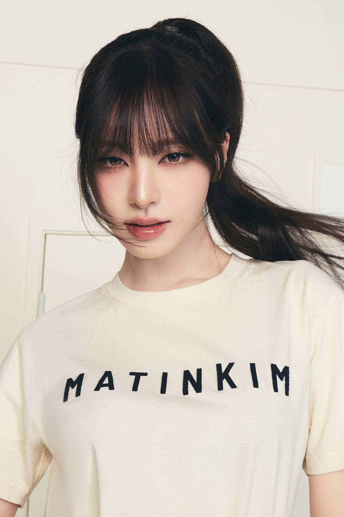 Matin Kim - Applique Felt Logo Top (Cream) product image 1 | TRAB K-Fashion Australia