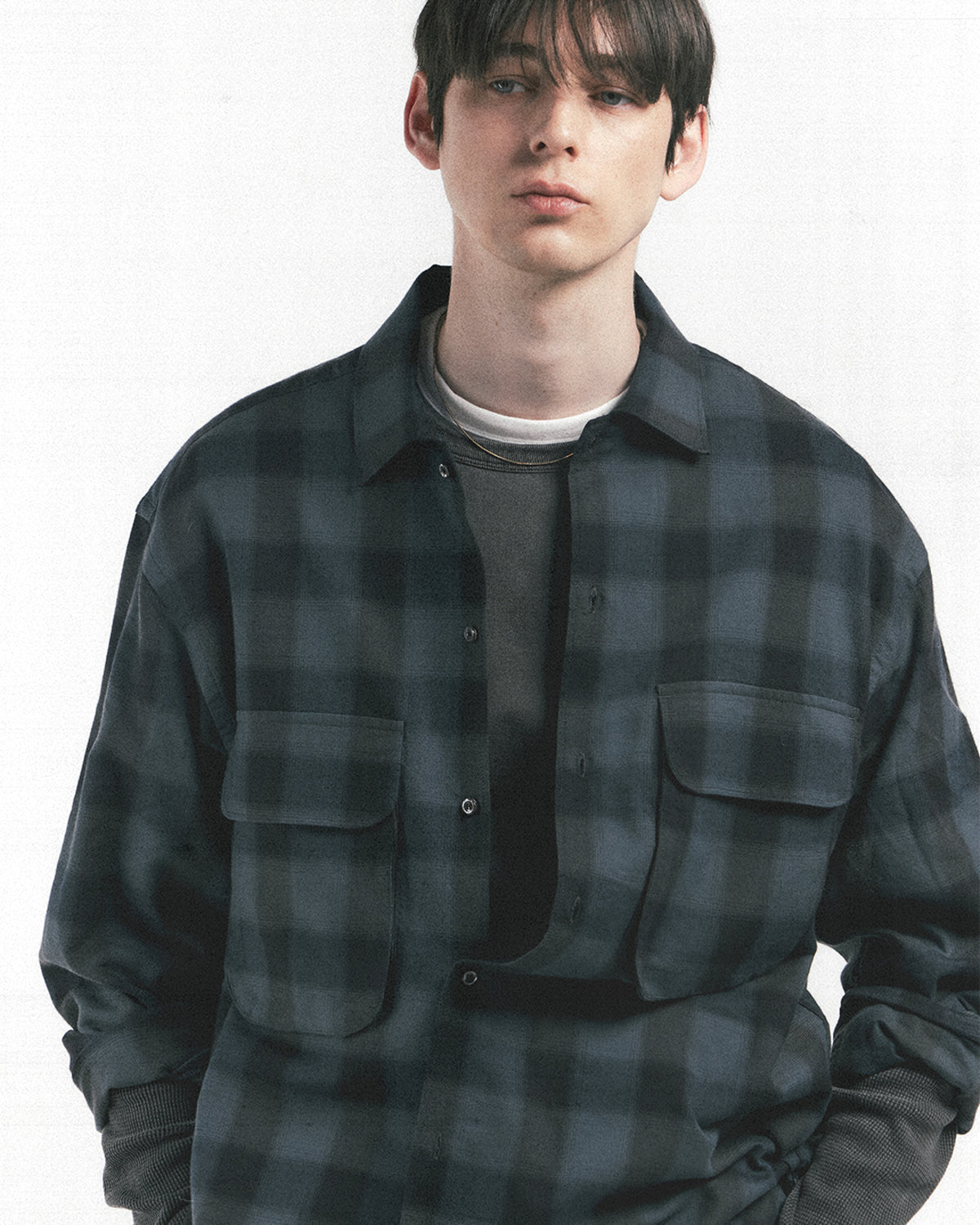 Eastlogue - Comfy Wide Shirts (Charcoal Ombre Check) product image 3 | TRAB K-Fashion Australia