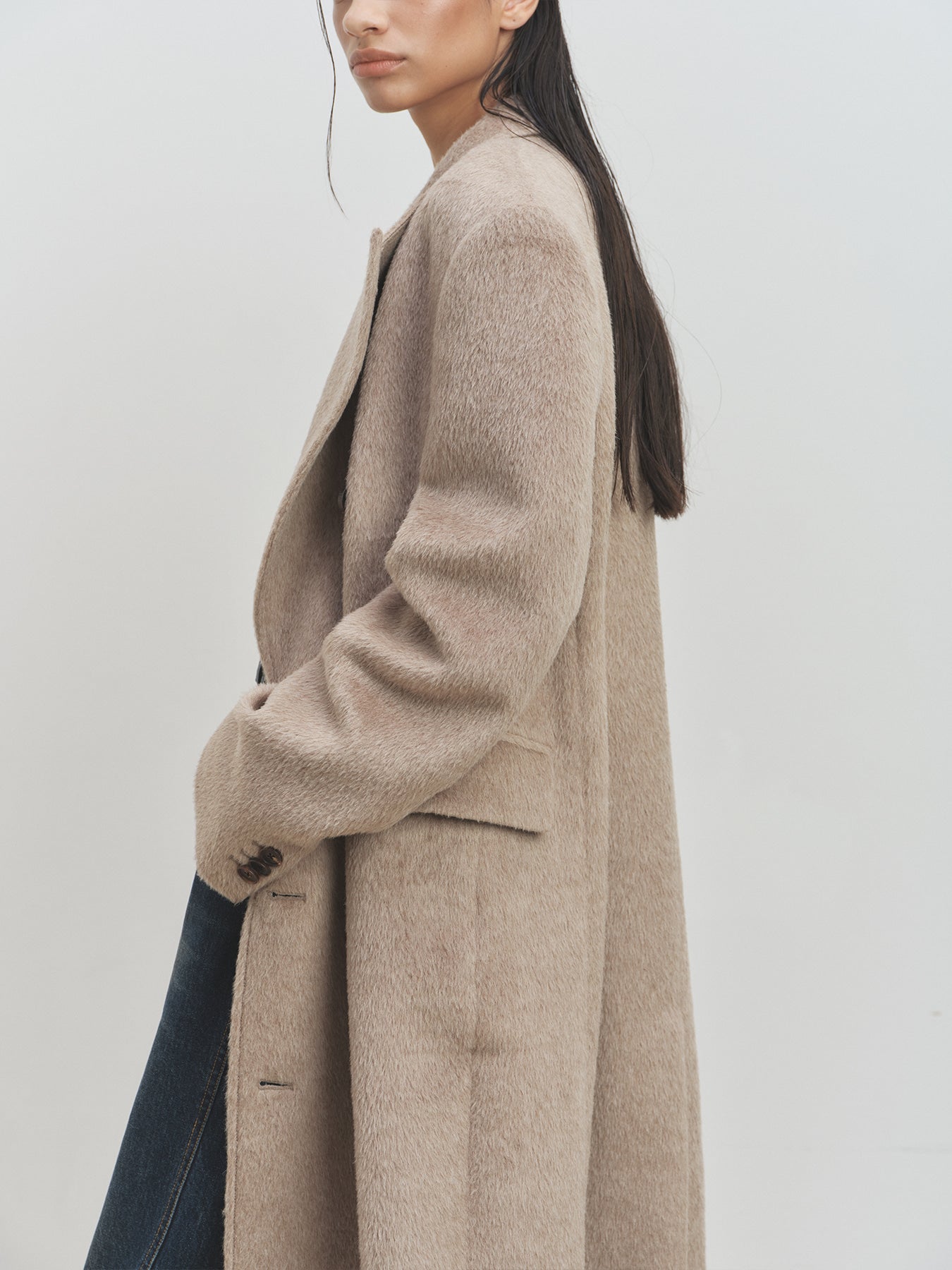 Tonywack - Wool And Alpaca Fitted Double-Breasted Maxi Coat (Beige) product image 8 | TRAB K-Fashion Australia