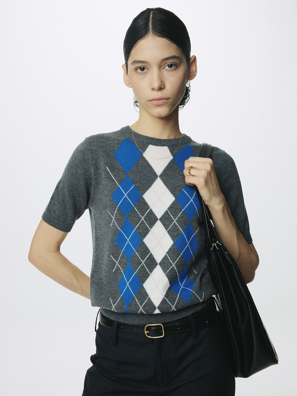 Tonywack - Superfine Wool Argyle Crew Neck Sweater (Grey Cobalt) product image 3 | TRAB K-Fashion Australia