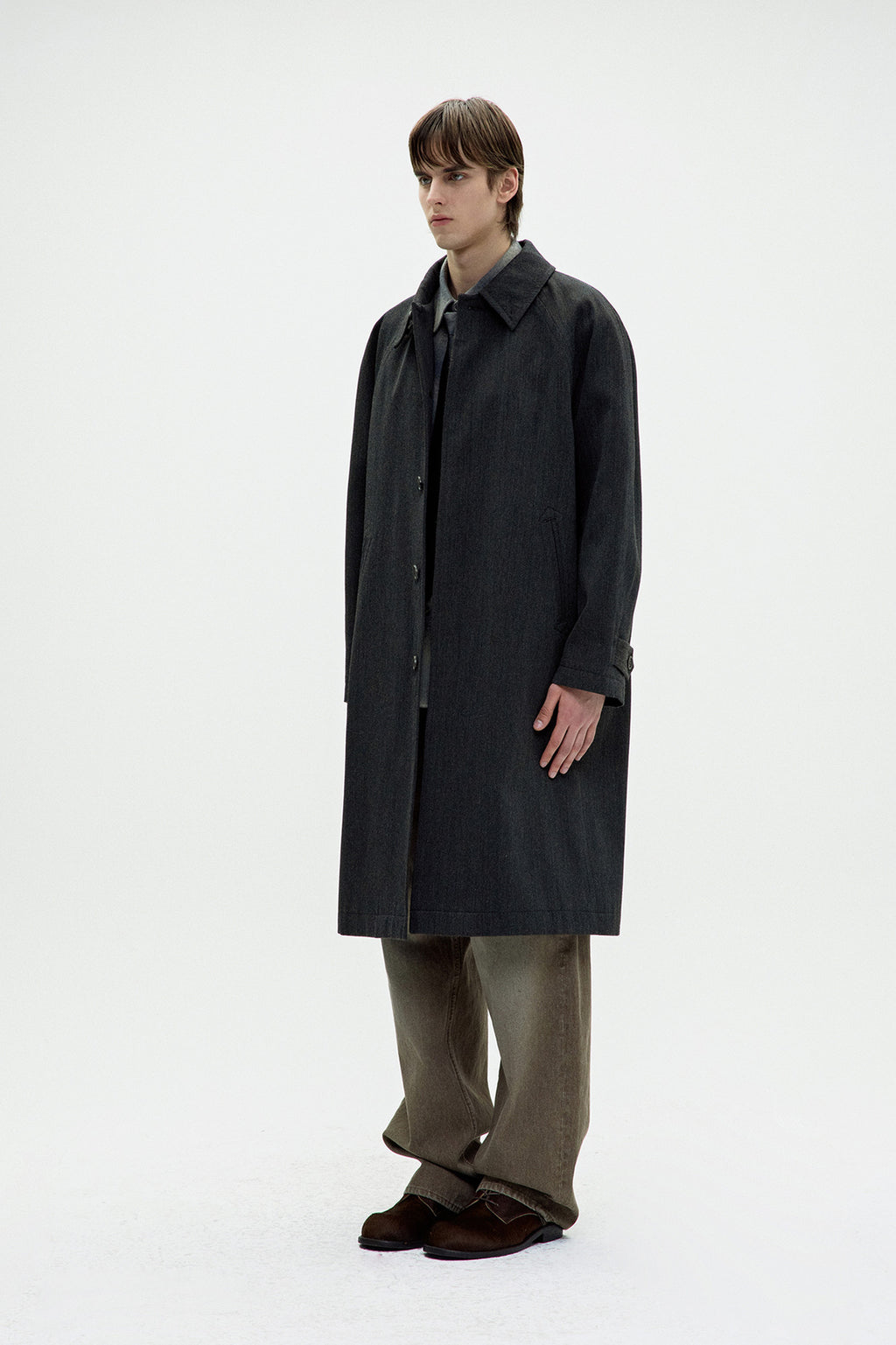 Coor - Round Shoulder Leather Trim Balmaacan Coat (Charcoal) product image 3 | TRAB K-Fashion Australia