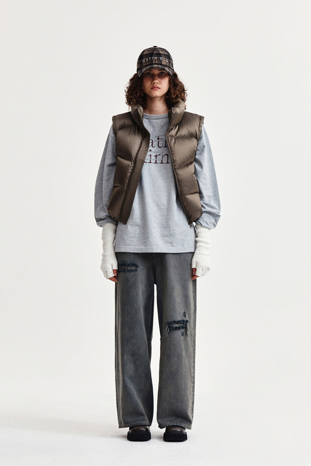 Matin Kim - Back Logo Wide Denim Pants (Smoke Blue) product image 1 | TRAB K-Fashion Australia