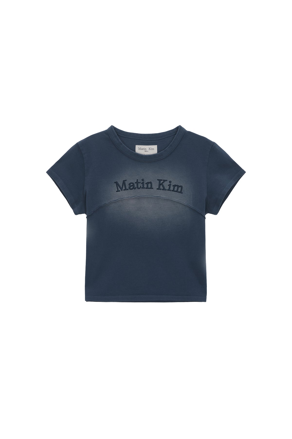 Matin Kim - Pigment Cut Out Logo Crop Top (Smoke Blue) product image 1 | TRAB K-Fashion Australia