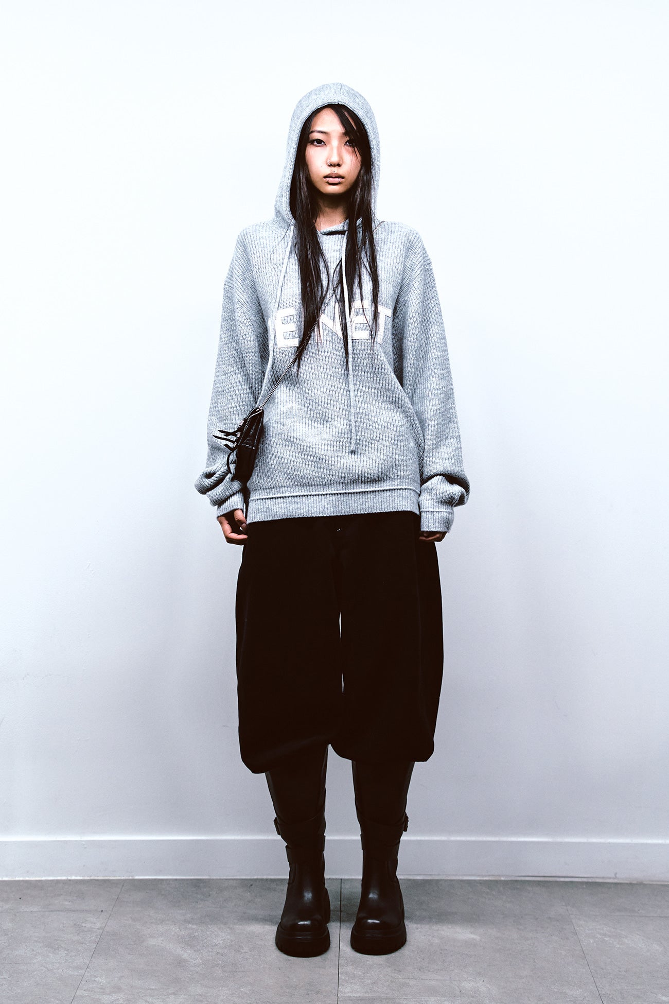 Deinet - Basic Logo Knit Hoodie (Melange Grey) product image 1 | TRAB K-Fashion Australia