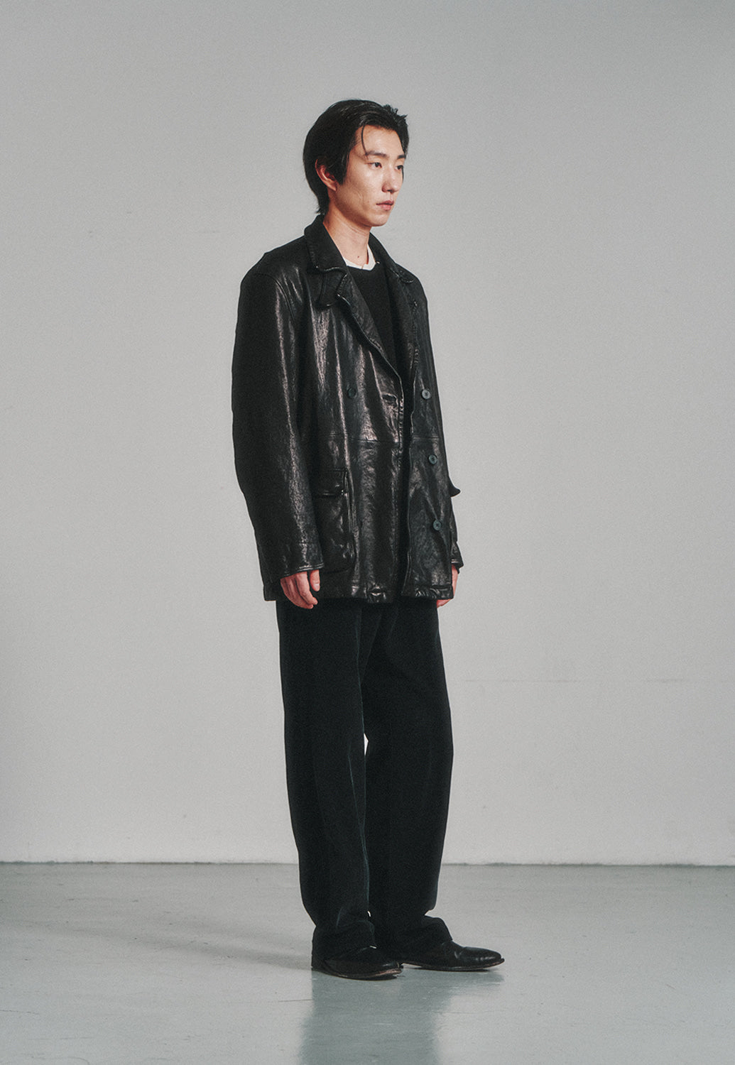 Art if acts - Washed Leather Pea Coat (Black) product image 3 | TRAB K-Fashion Australia