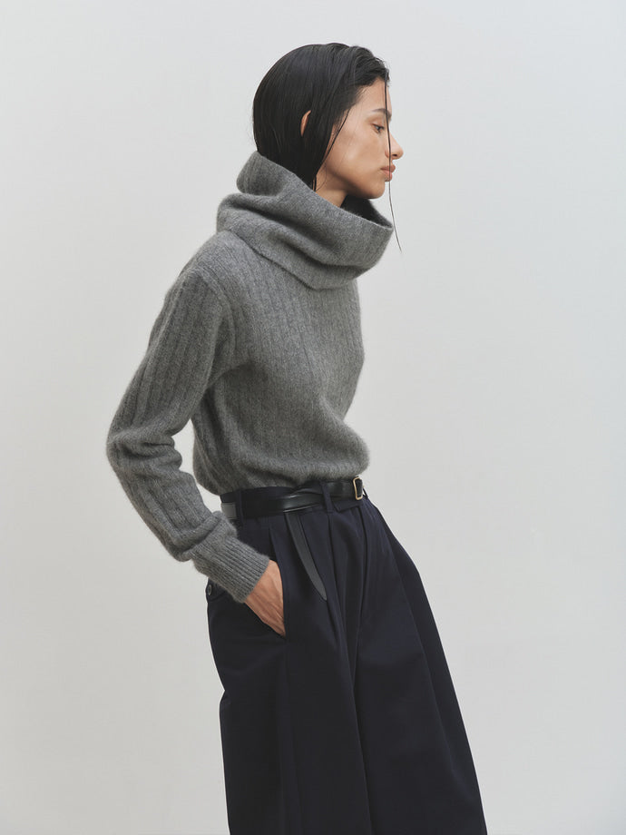 Tonywack - Superfine Merino Wool Tube Scarf Attaced Ribbed Sweater (Melange Grey) product image 8 | TRAB K-Fashion Australia