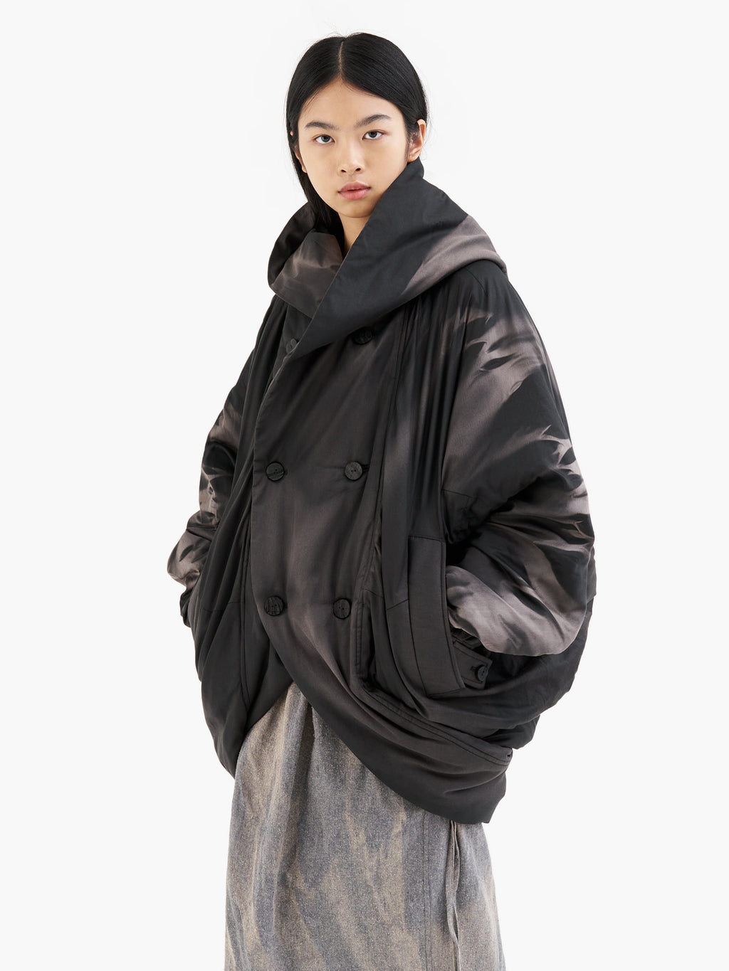 Jiyong Kim - Sun-Bleached Draped Insulated Jacket (Black) product image 7 | TRAB K-Fashion Australia