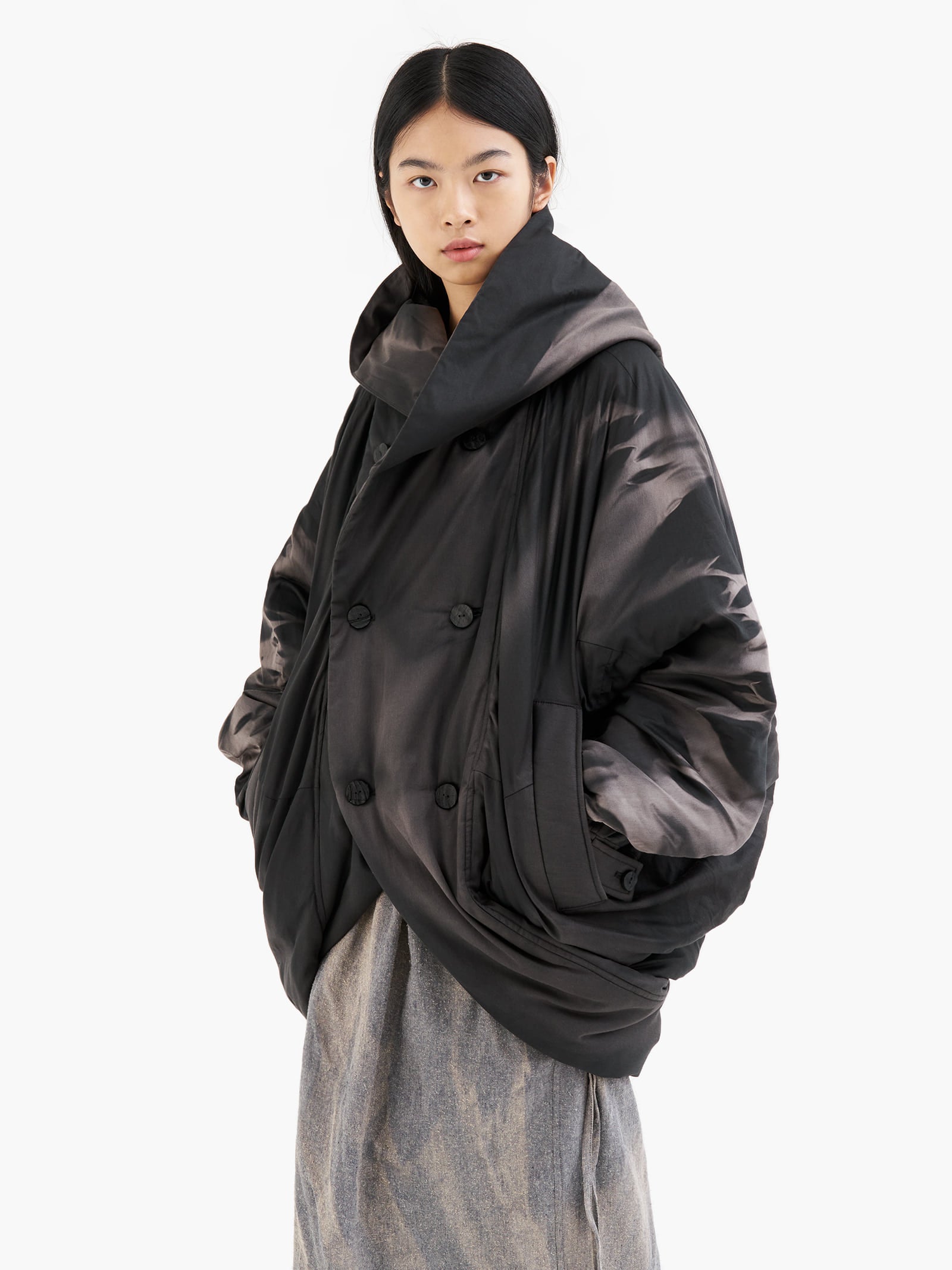 Jiyong Kim - Sun-Bleached Draped Insulated Jacket (Black) product image 7 | TRAB K-Fashion Australia