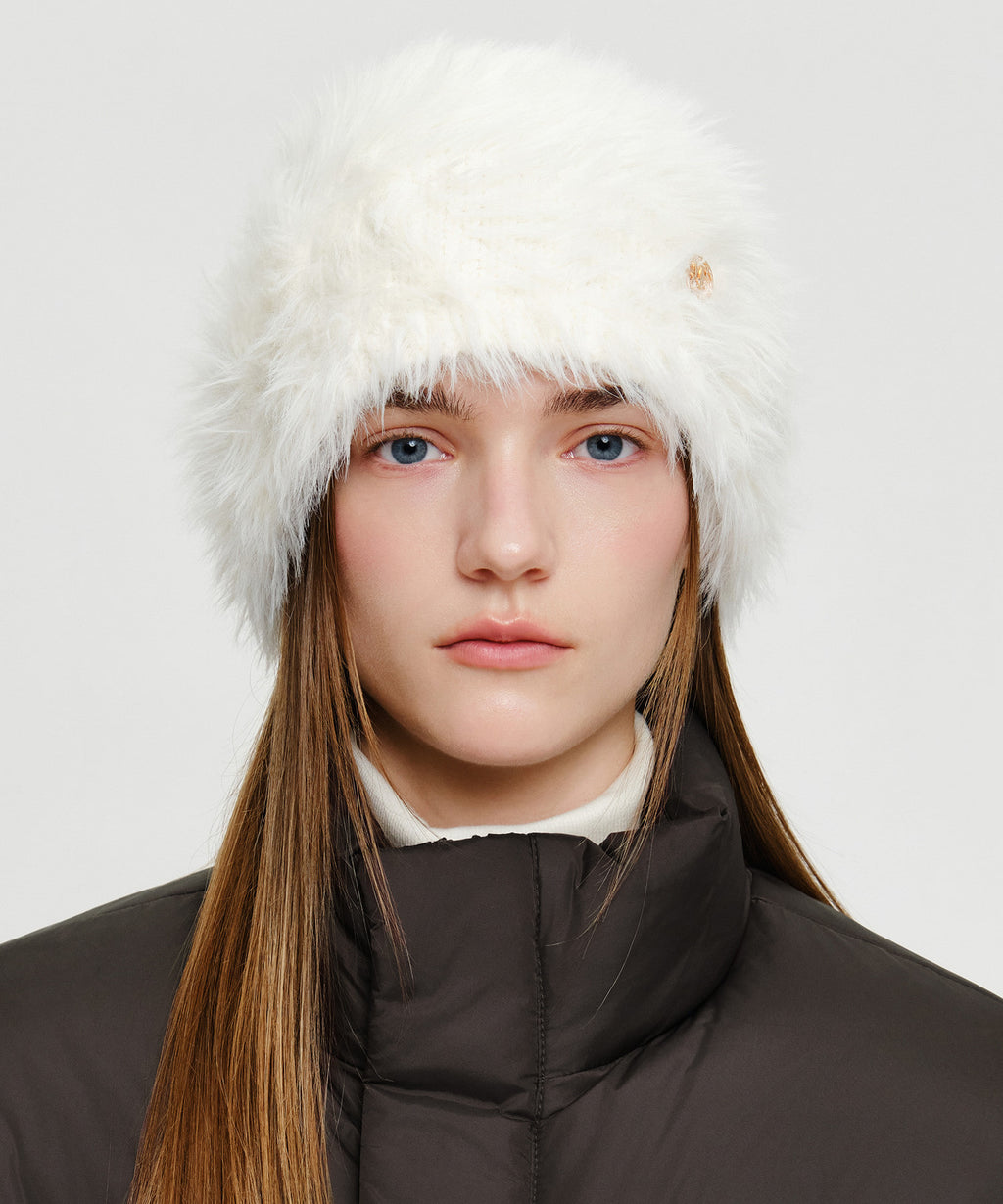 Marithe & Francois Girbaud - Circle Logo Hairy Beanie (Ivory) product image 5 | TRAB K-Fashion Australia