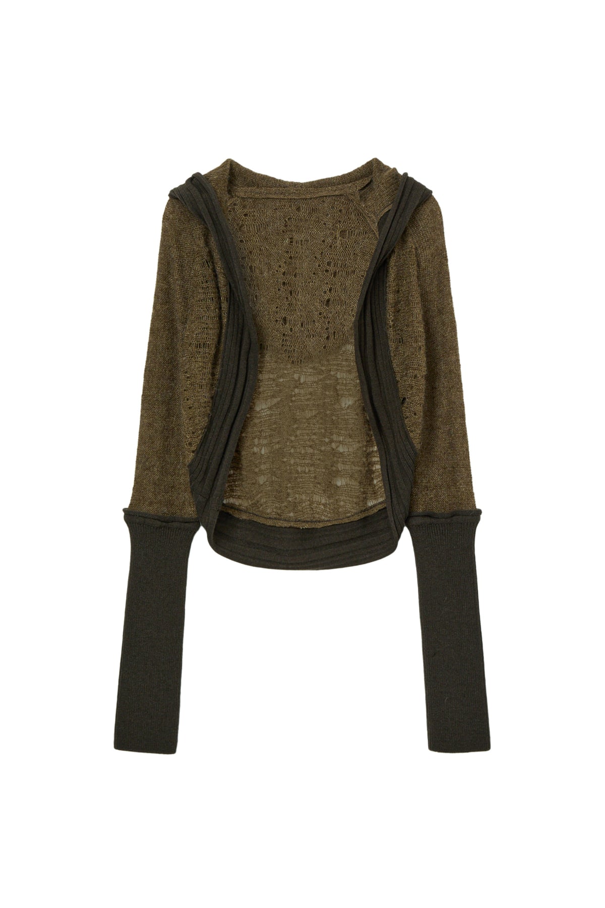 Deinet - Distressed Sleeve Warmer Bolero Knit (Khaki) product image 1 | TRAB K-Fashion Australia