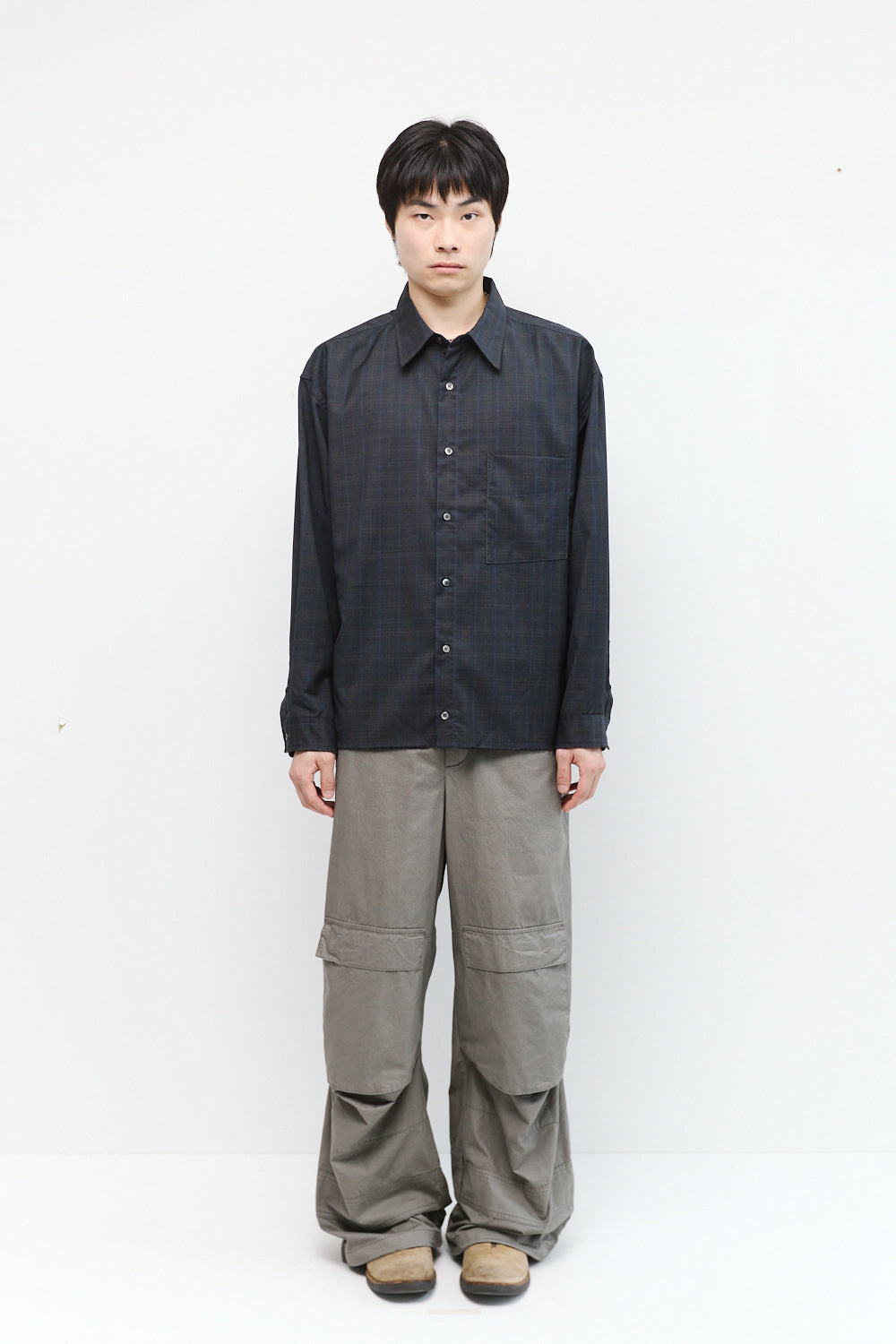 Hatchingroom - Crop Shirt Wool Check (Grey) product image 4 | TRAB K-Fashion Australia