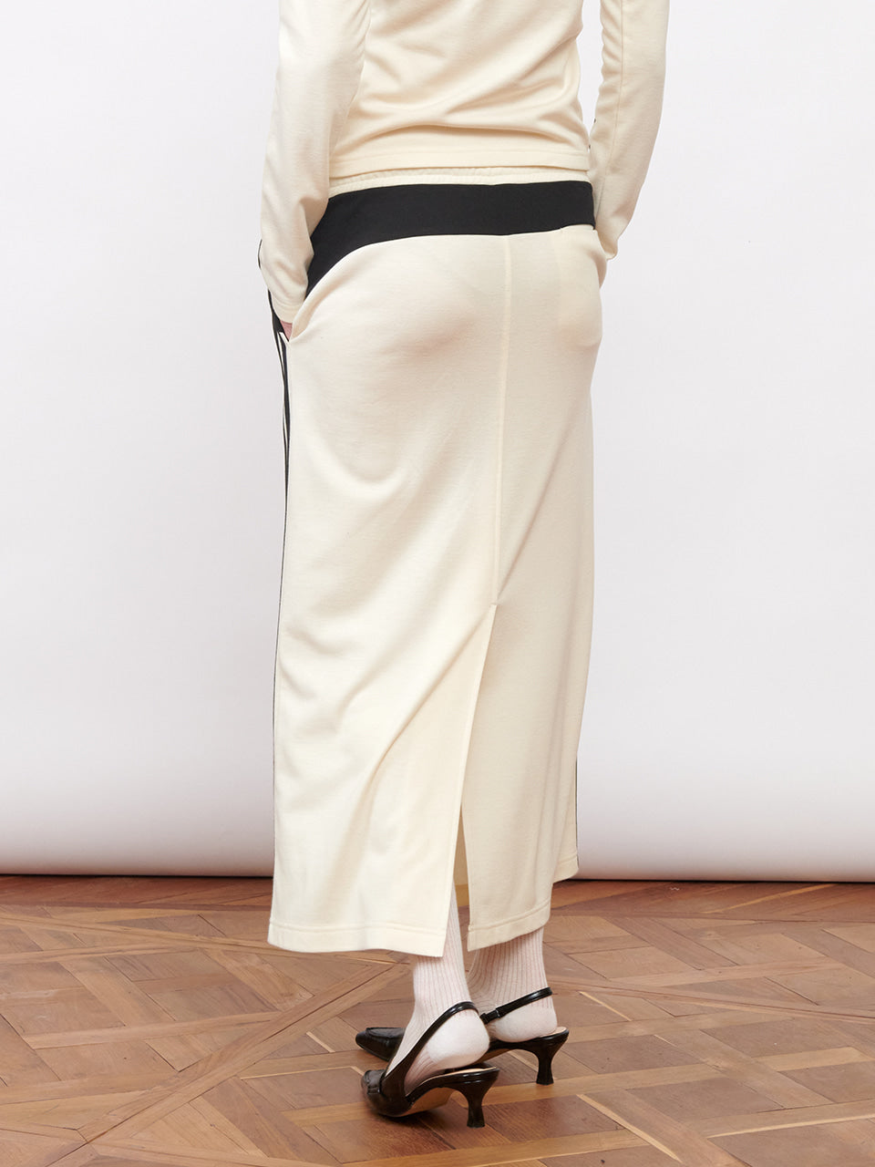 Kijun - Football Jersey Long Skirt (Ivory Black) product image 3 | TRAB K-Fashion Australia