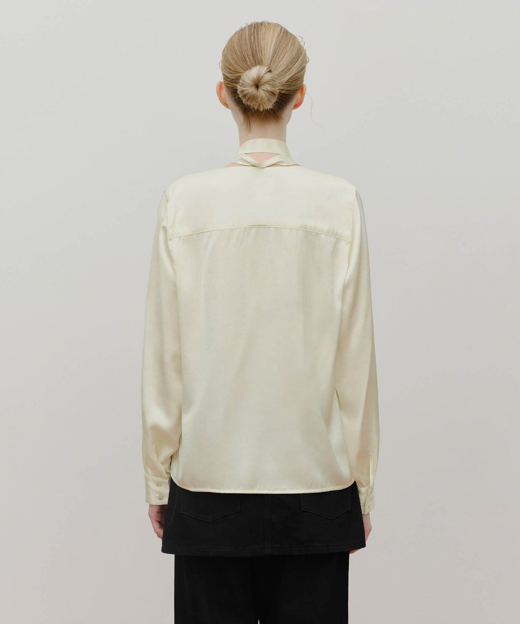 Marithe & Francois Girbaud - V-neck Tie Blouse (Ivory) product image 3 | TRAB K-Fashion Australia