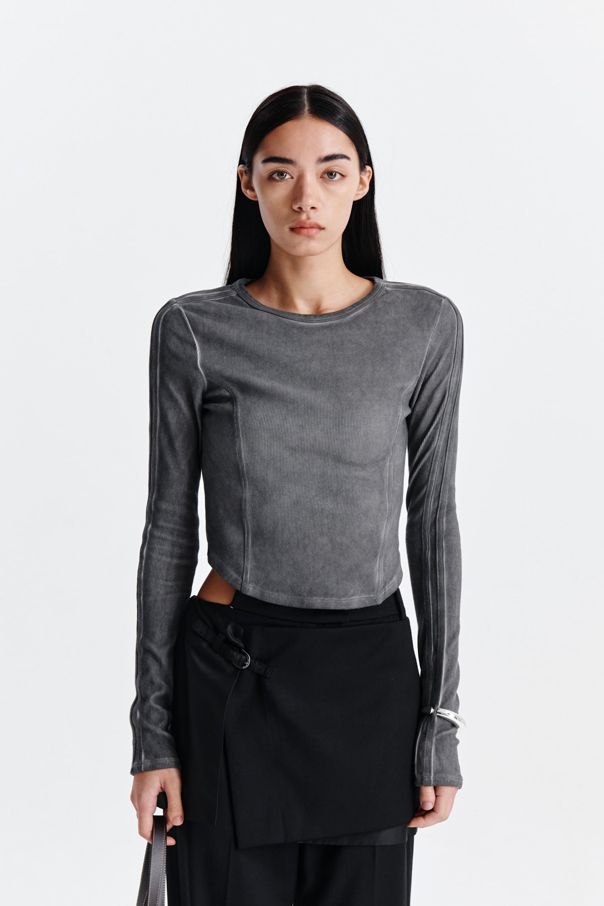 Matin Kim - Sleeve Binding Washed Top (Charcoal) product image 10 | TRAB K-Fashion Australia