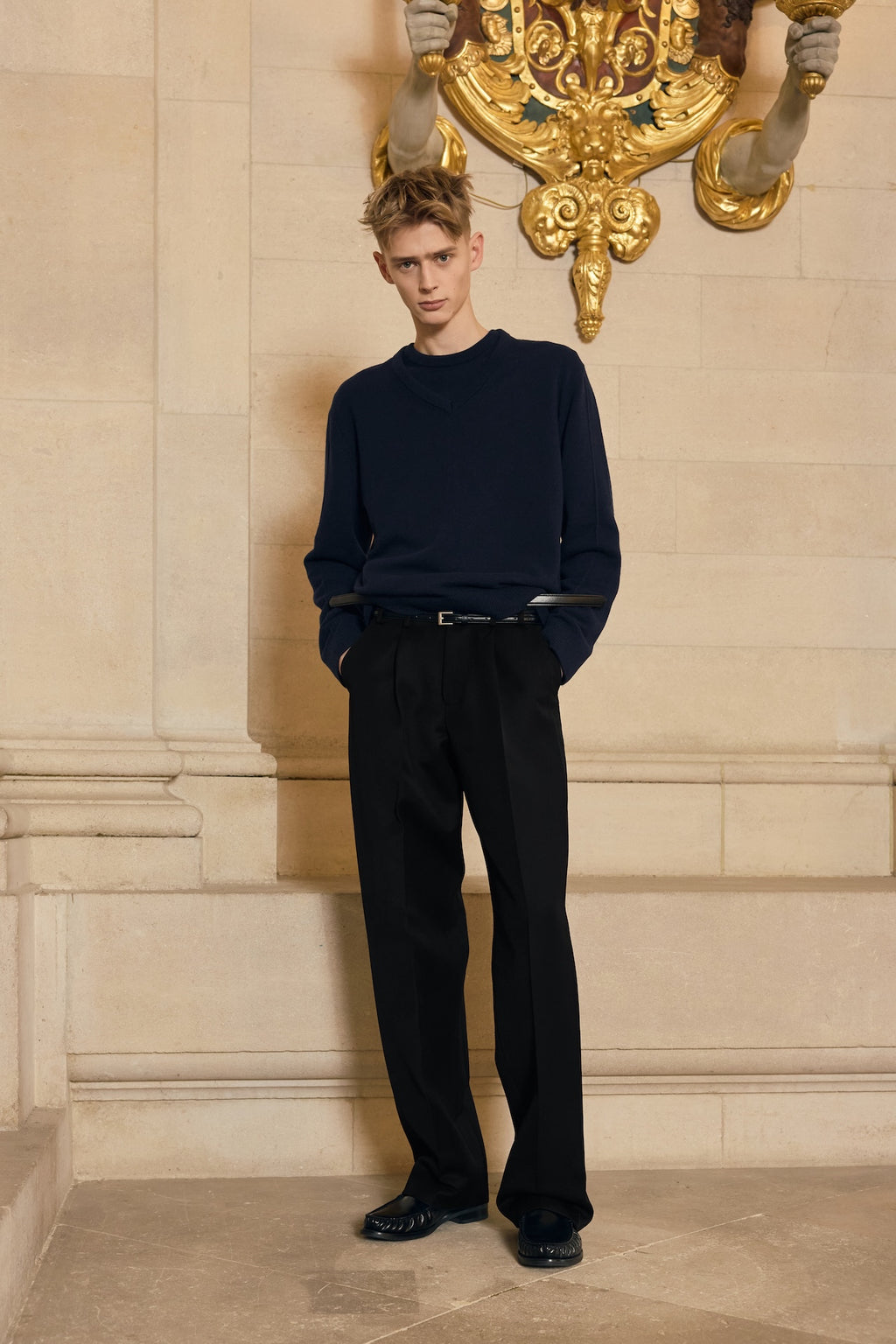 STU - Pin Tuck V-neck Knit (Navy) product image 3 | TRAB K-Fashion Australia