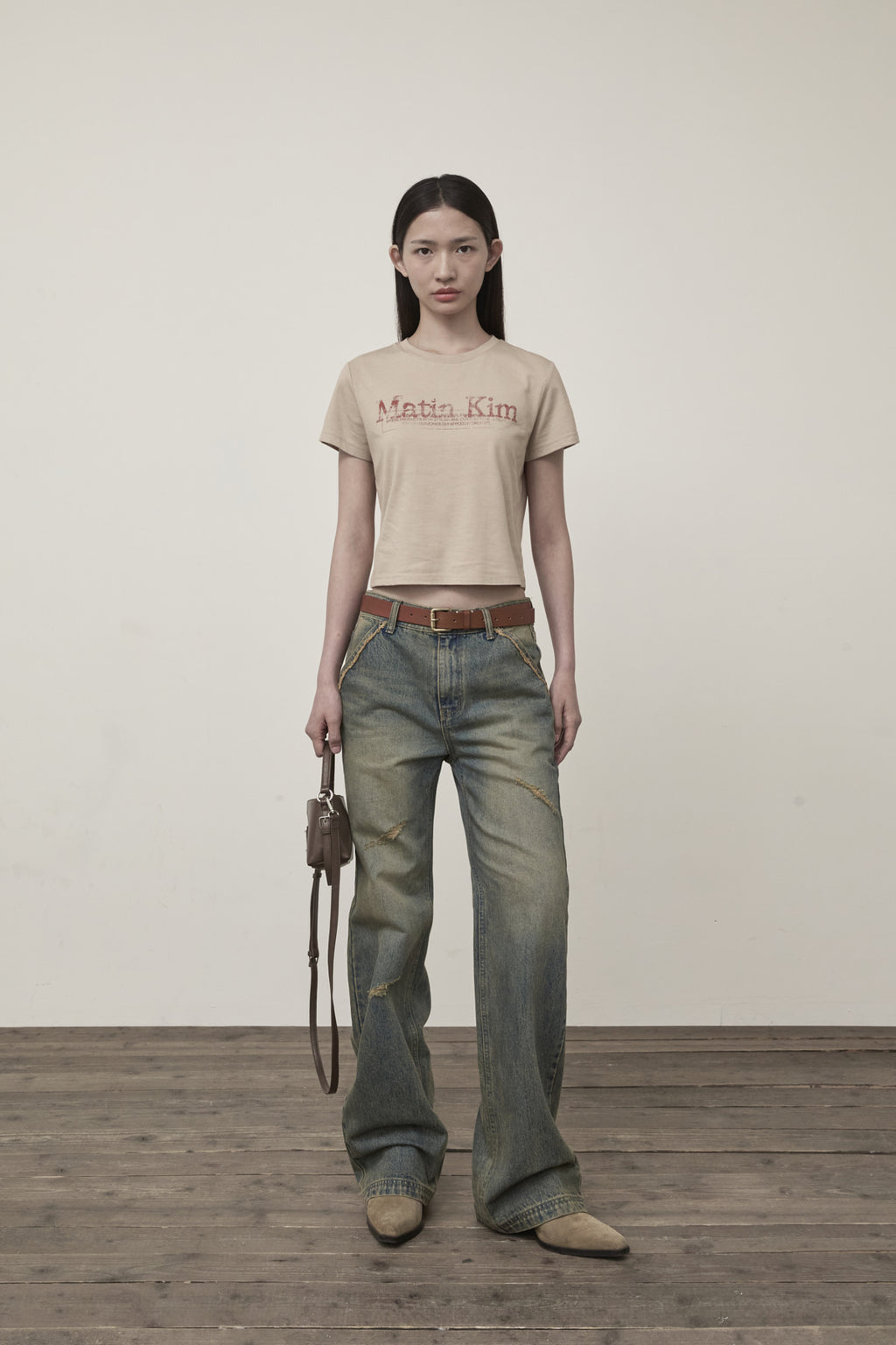 Matin Kim - Stamp Logo Graphic Crop Top (Beige) product image 9 | TRAB K-Fashion Australia