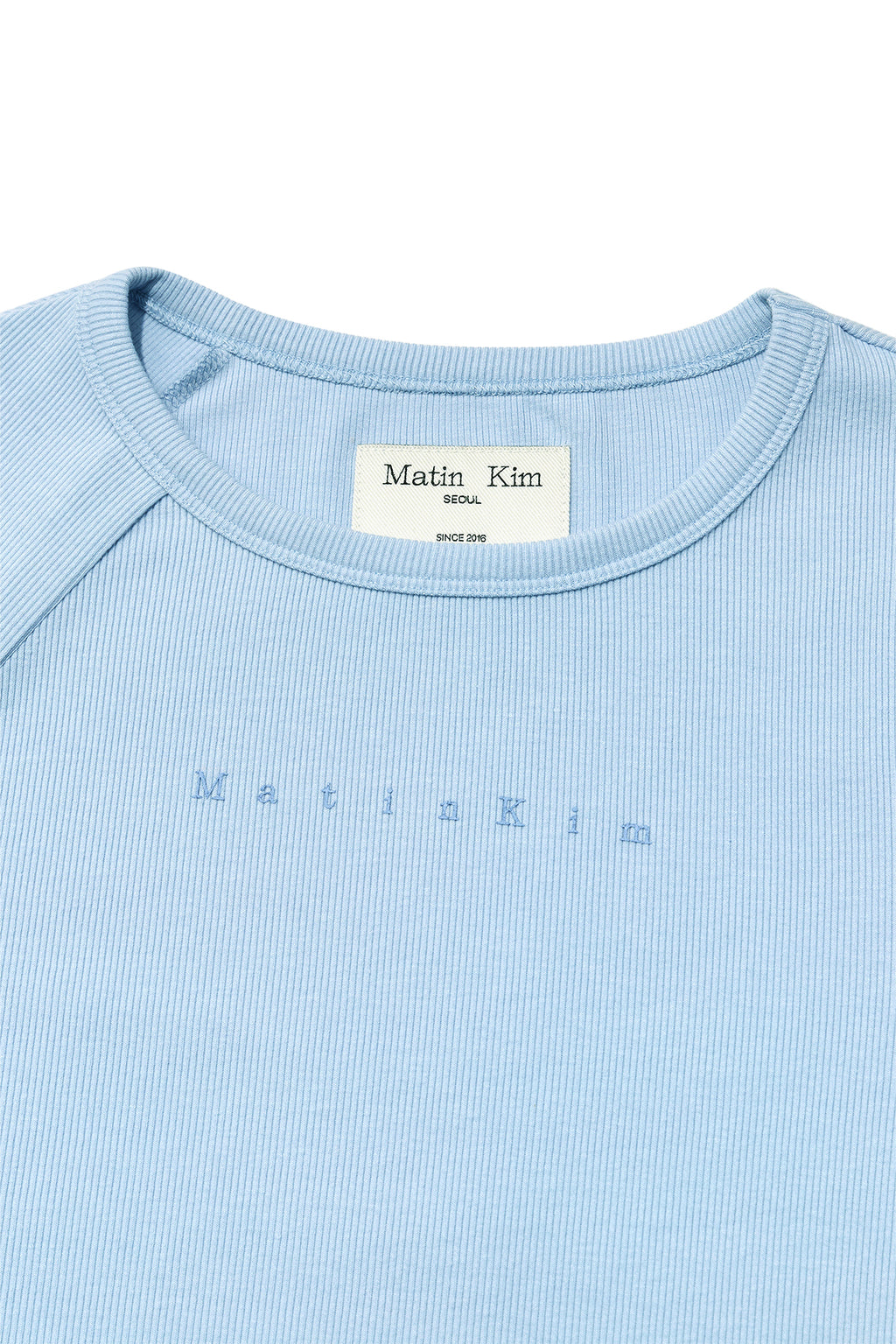 Matin Kim - Finger Hole Logo Printing Top (Light Blue) product image 3 | TRAB K-Fashion Australia