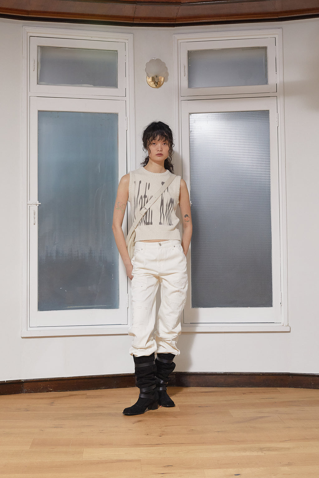 Matin Kim - Big Logo Printing Knit Vest (Beige) product image 10 | TRAB K-Fashion Australia