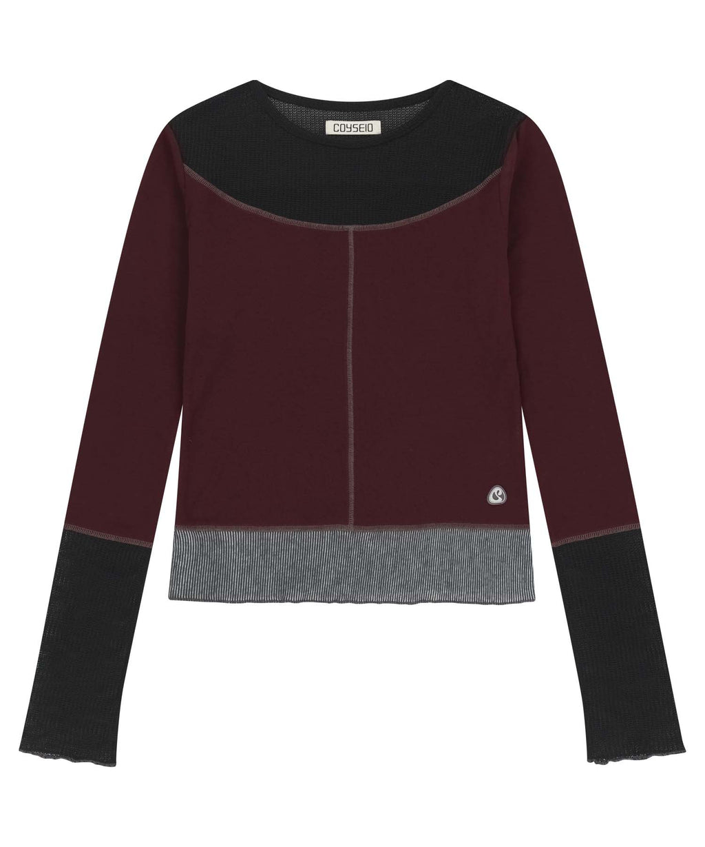 Coyseio - Net Stitch Longsleeves (Plum Red) product image 1 | TRAB K-Fashion Australia