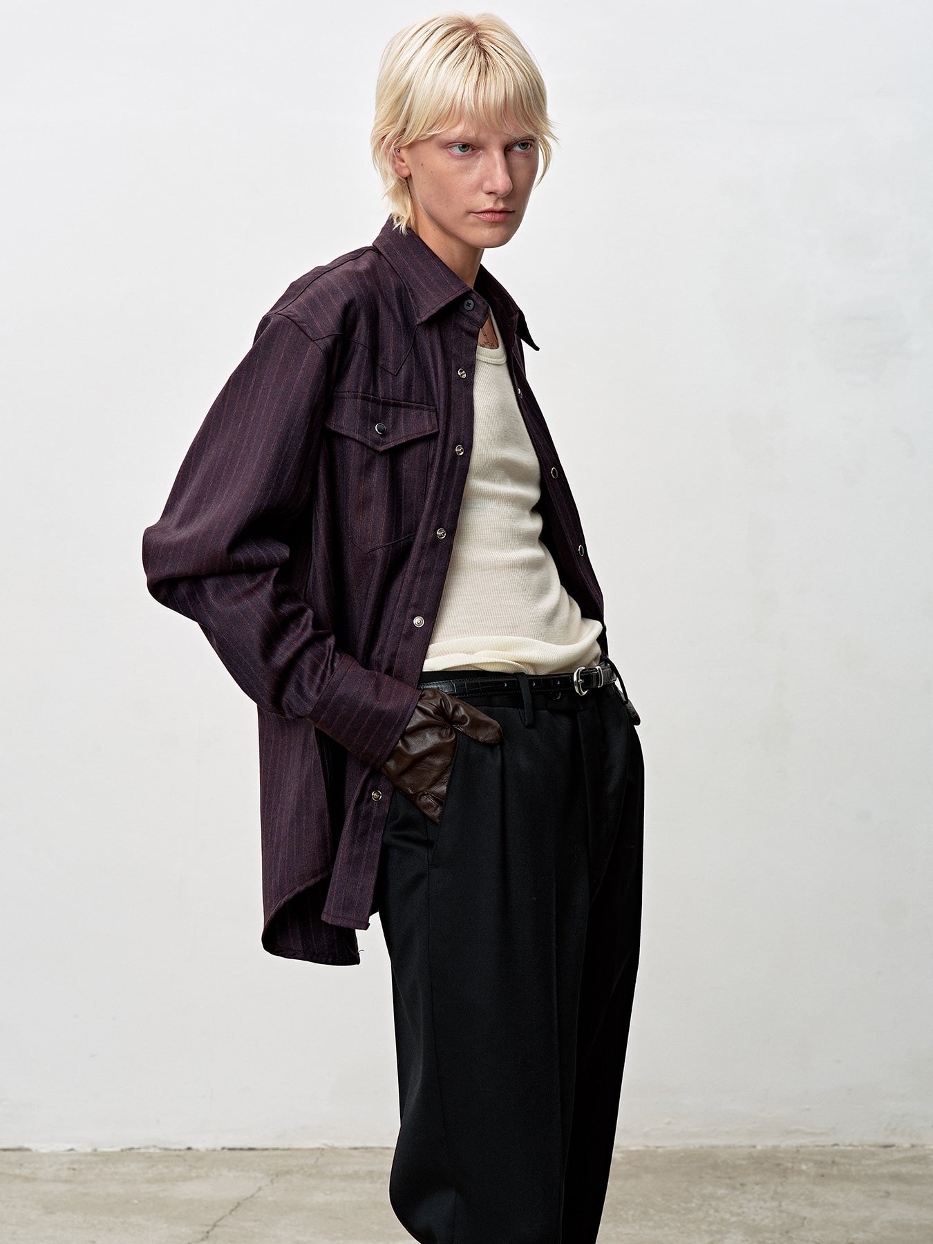 Tonywack - Striped Wool Western Shirt (Dark Burgundy) product image 7 | TRAB K-Fashion Australia