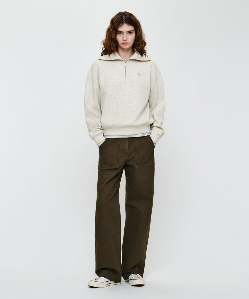 Marithe & Francois Girbaud - Micro Classic Logo Quarter Zipup Sweatshirt (Oatmeal) product image 5 | TRAB K-Fashion Australia