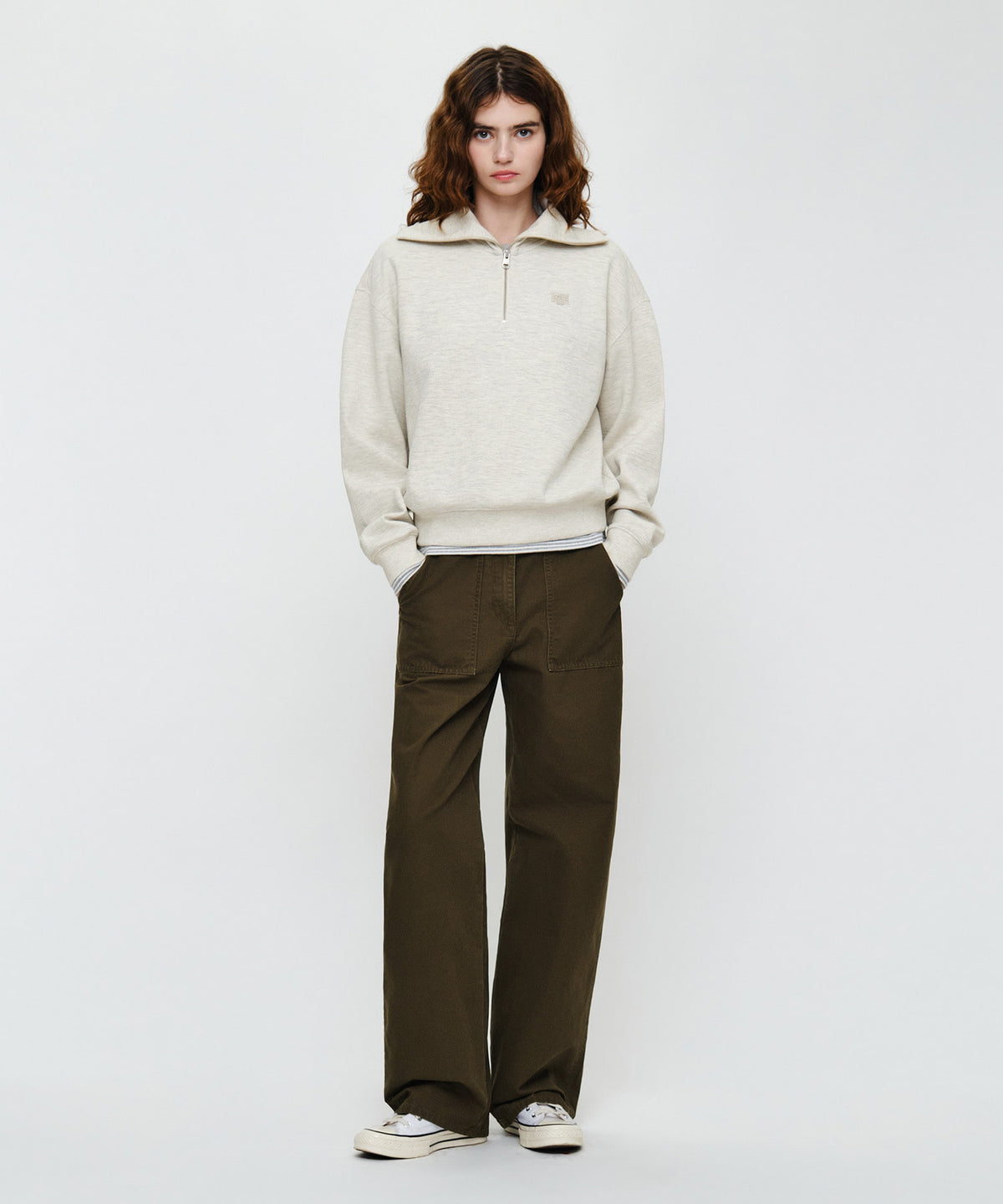 Marithe & Francois Girbaud - Micro Classic Logo Quarter Zipup Sweatshirt (Oatmeal) product image 5 | TRAB K-Fashion Australia
