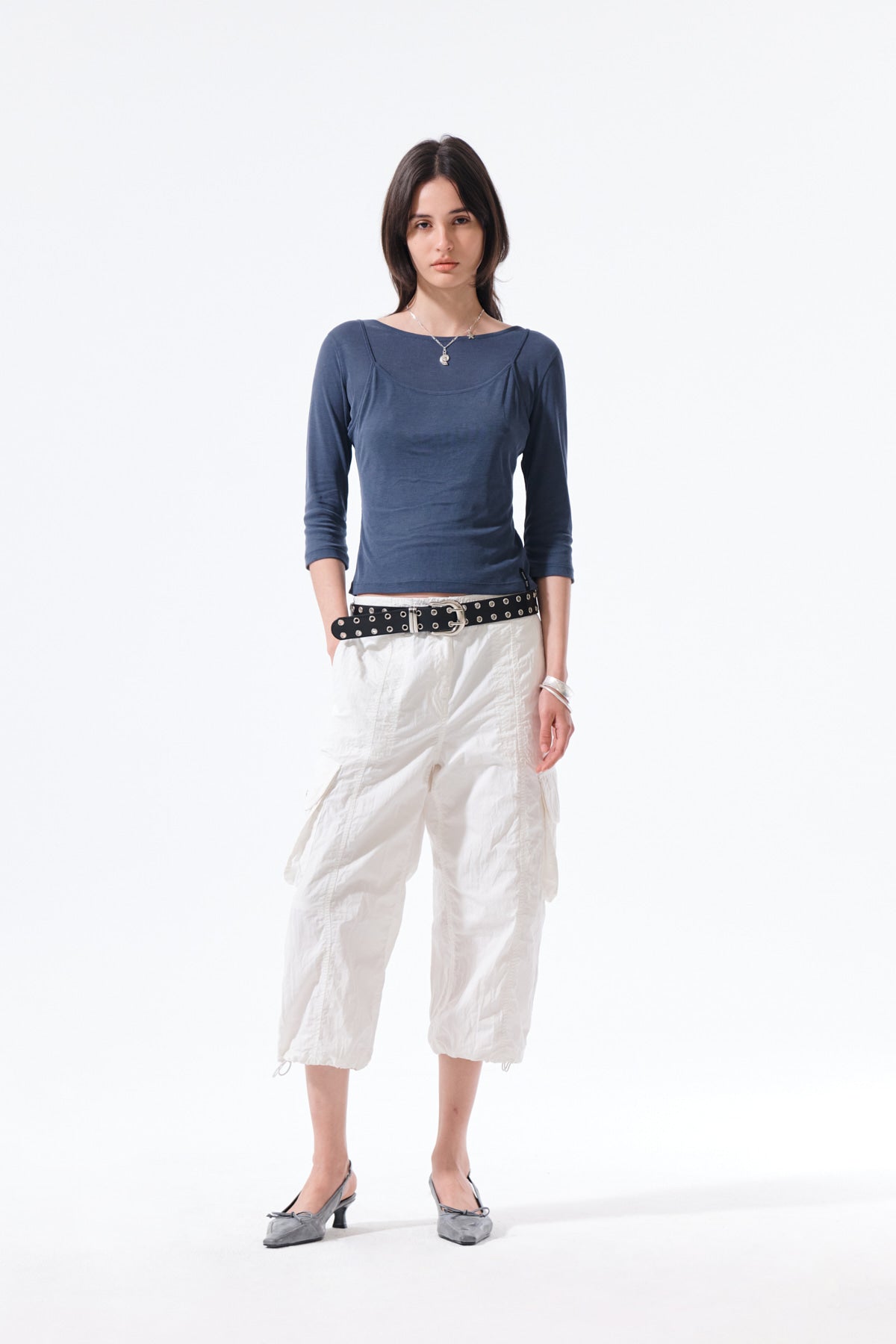Matin Kim - 3/4 Sleeve Top & Tank Layered Set (Smoke Blue) product image 10 | TRAB K-Fashion Australia