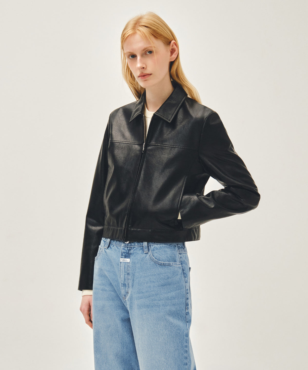 Marithe & Francois Girbaud - Crop Faux Leather Jacket (Black) product image 2 | TRAB K-Fashion Australia