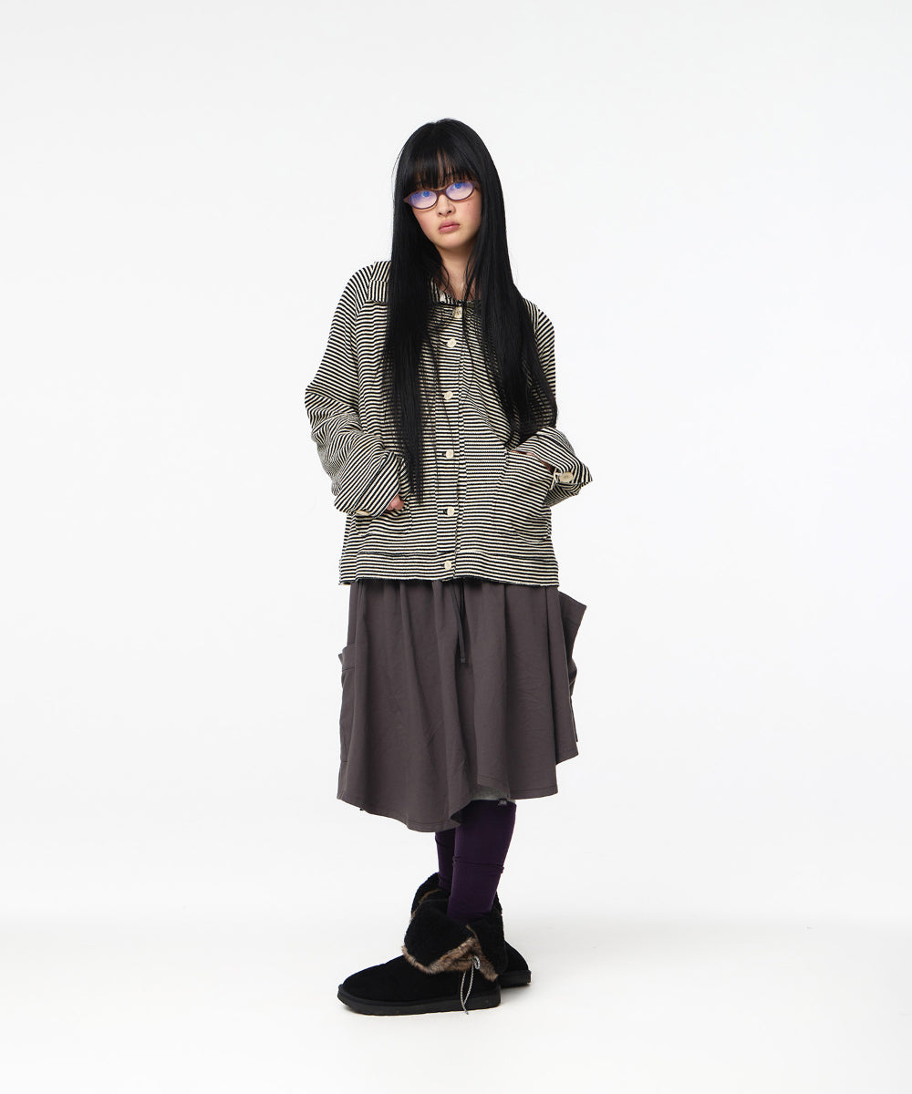 Coyseio - Wide Collar Waffle Stripe Shirt (Black) product image 5 | TRAB K-Fashion Australia