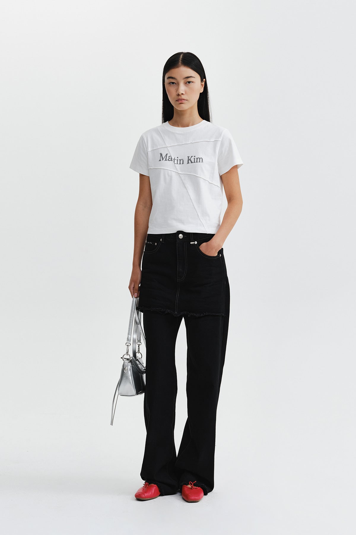Matin Kim - Diagonal Cut Logo Crop Top (White) product image 10 | TRAB K-Fashion Australia