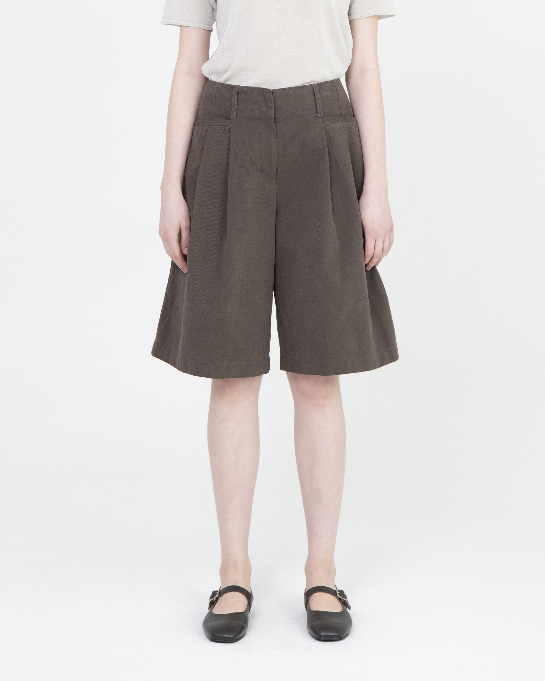 Brownyard - Two Tuck Half Pants (Dark Brown) product image 1 | TRAB K-Fashion Australia