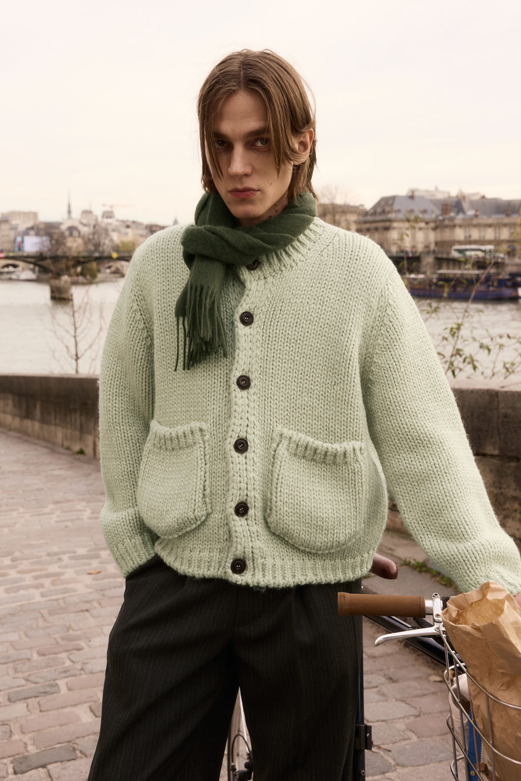 STU - Dimension Pocket Cardigan In Sage (Green) product image 10 | TRAB K-Fashion Australia